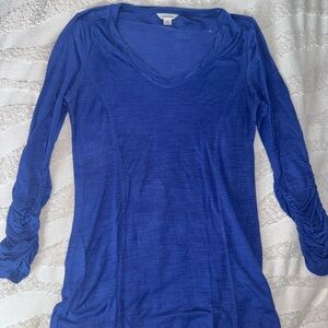 Calvin Klein Blue Fitted Ruched 3/4 Sleeve Blouse